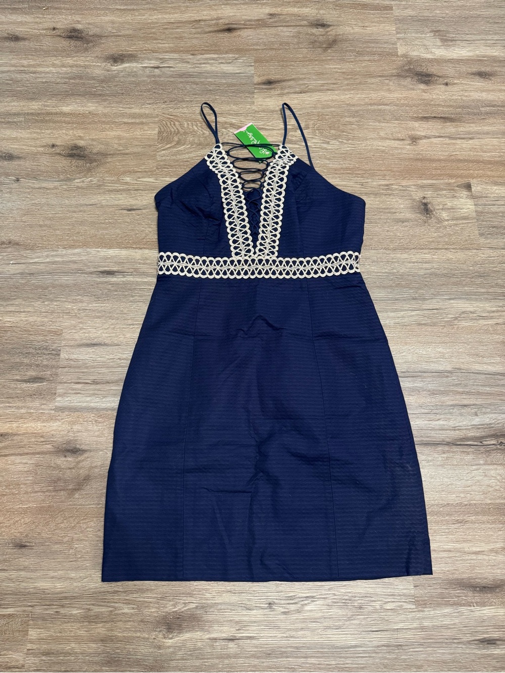 Lilly Pulitzer - Trista Shift Dress - True Navy with Gold crochet trim
